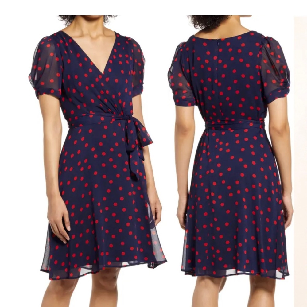 Connected Apparel Polka Dot Chiffon Dress